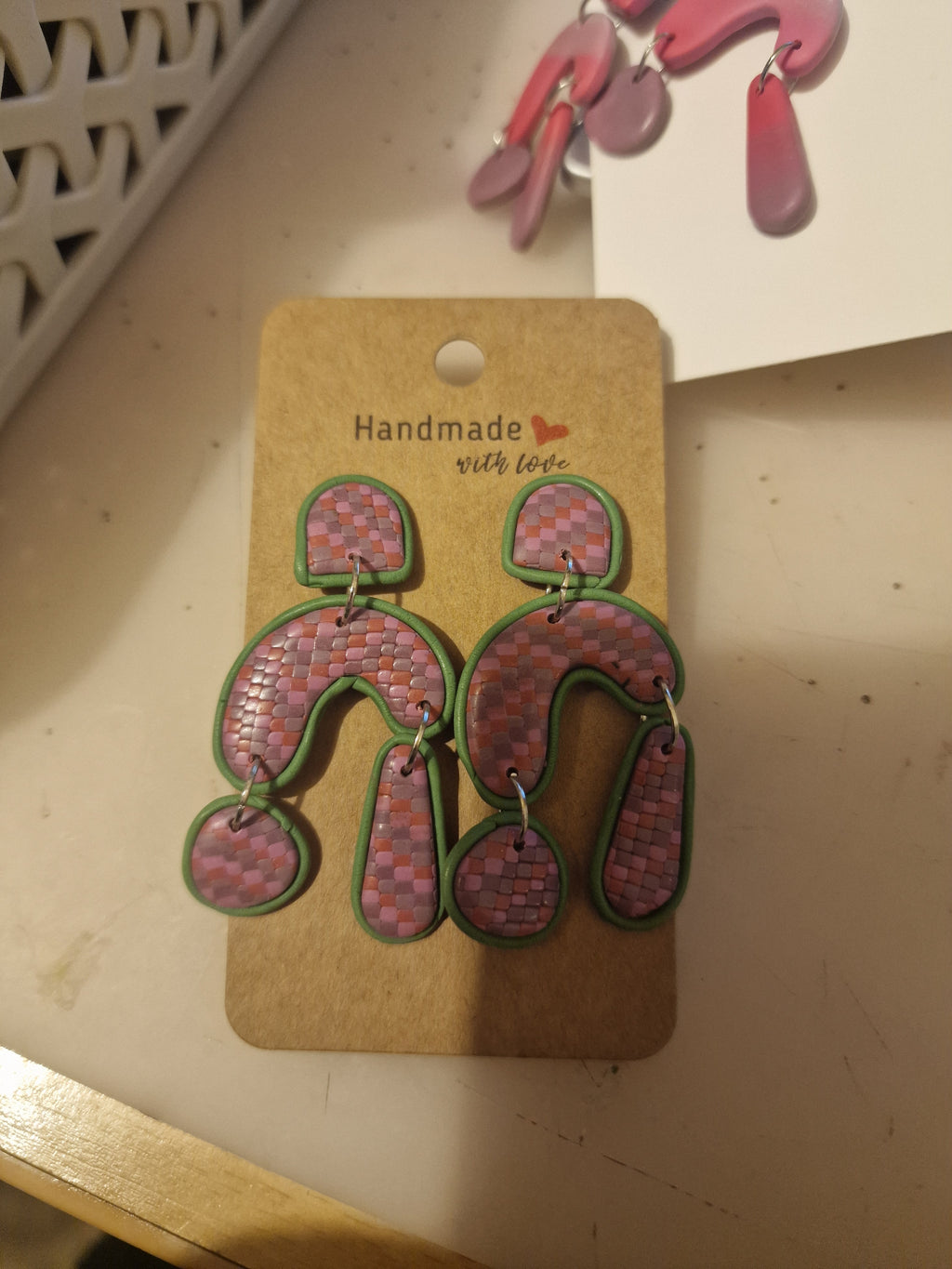 Arch Earrings – Pink & Sage