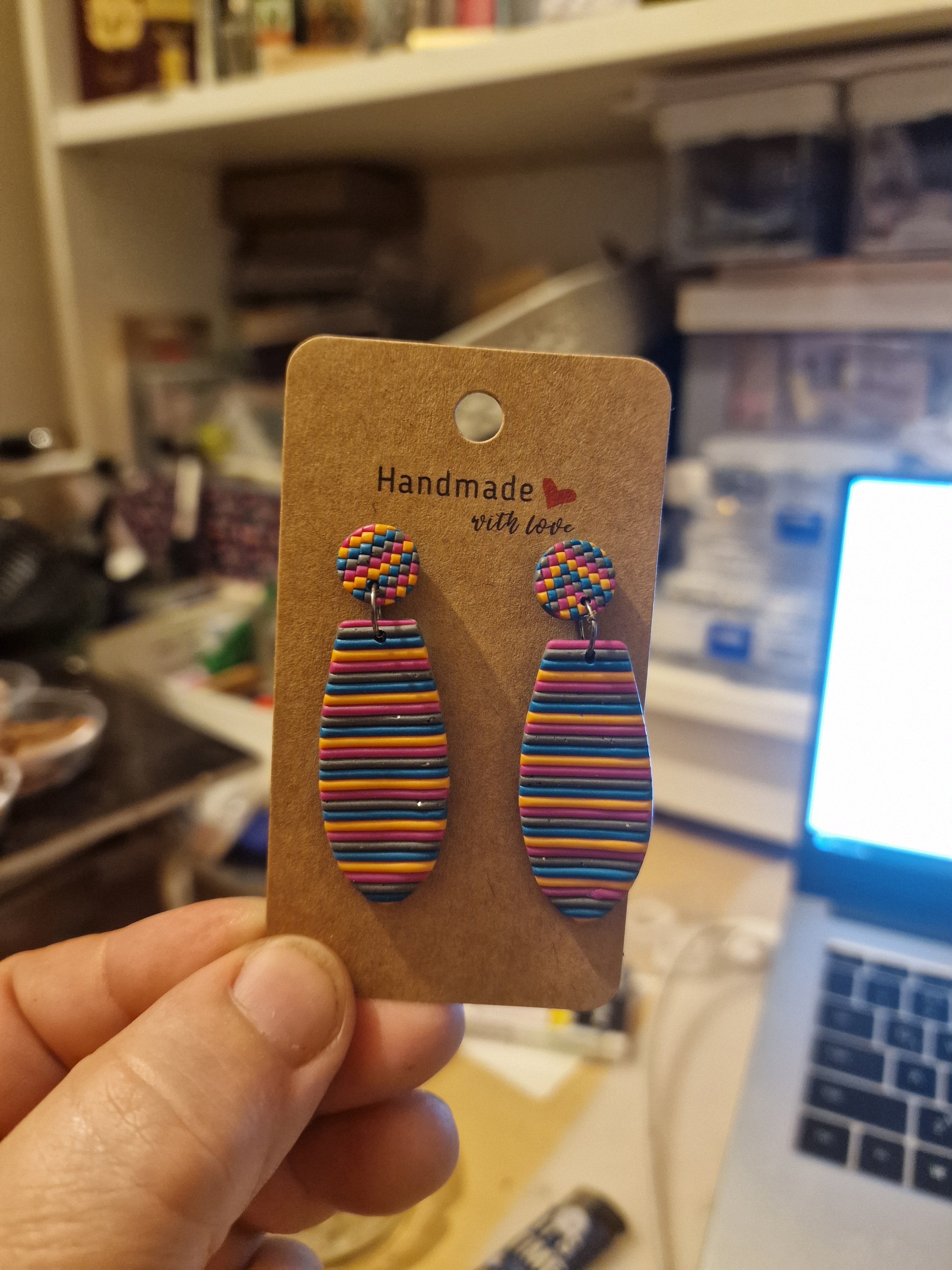 Oval striped earrings – rainbow colors