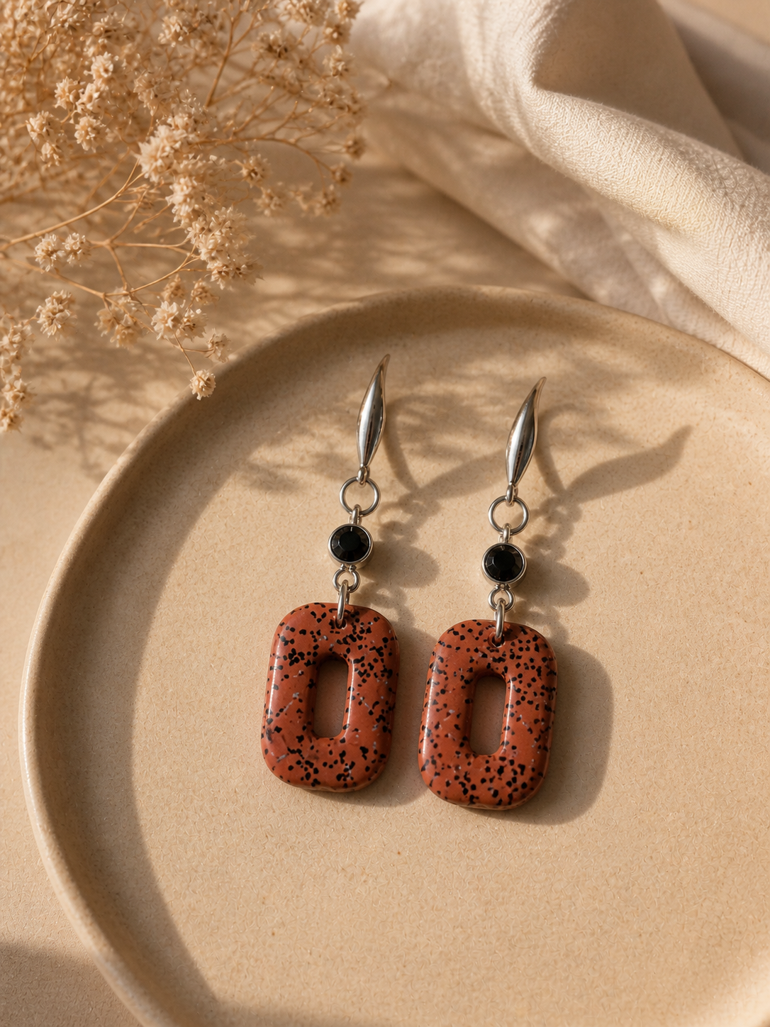 Terracotta Speckle Open Frame Earrings – Handmade Polymer Clay