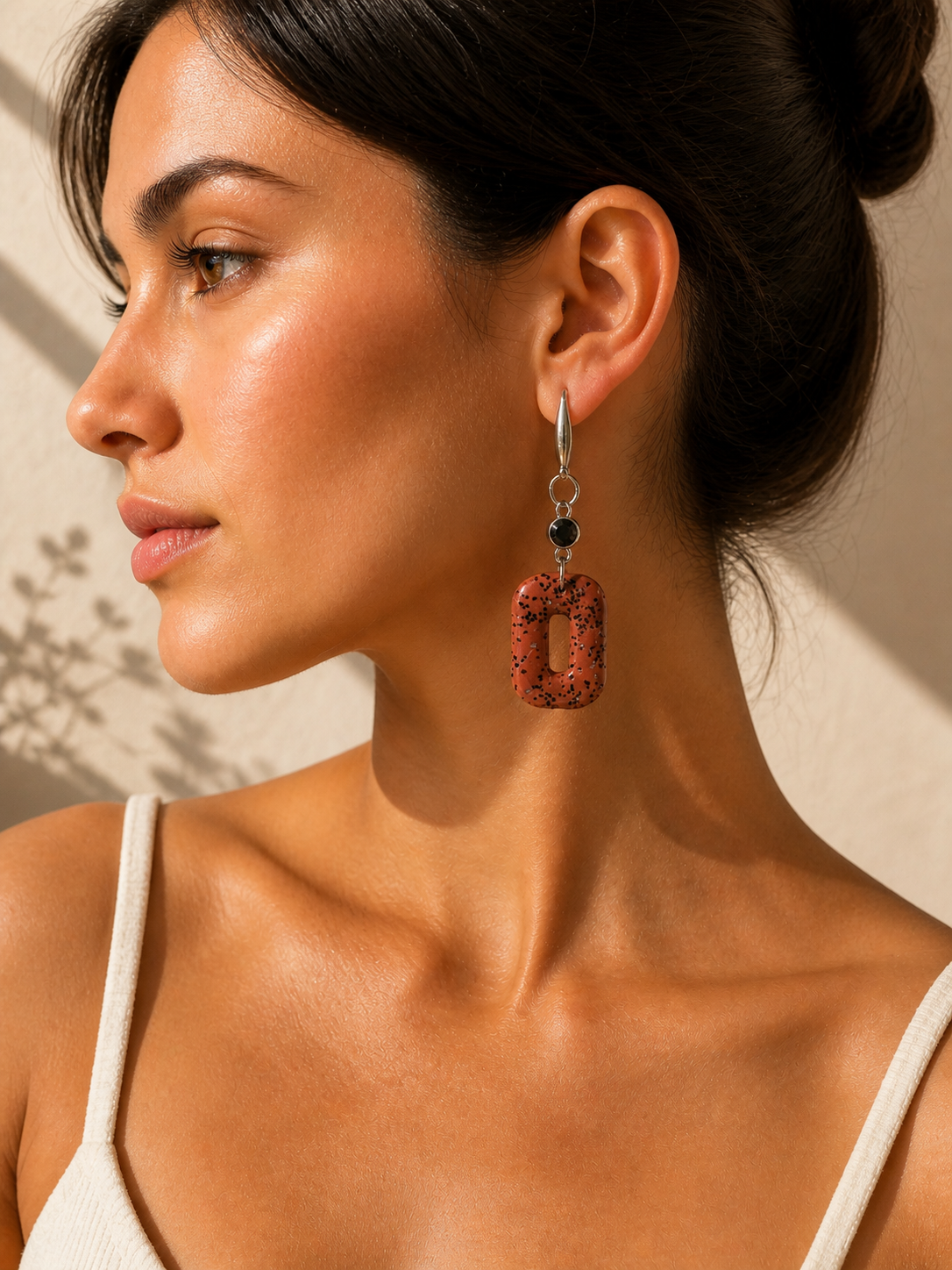 Terracotta Speckle Open Frame Earrings – Handmade Polymer Clay