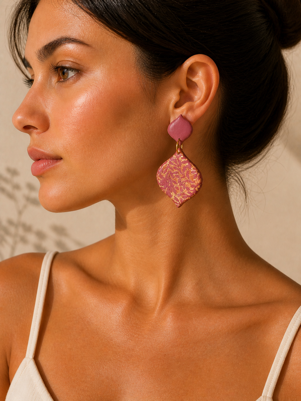 Pink Gold Foil Moroccan Mini Earrings – Handmade Polymer Clay