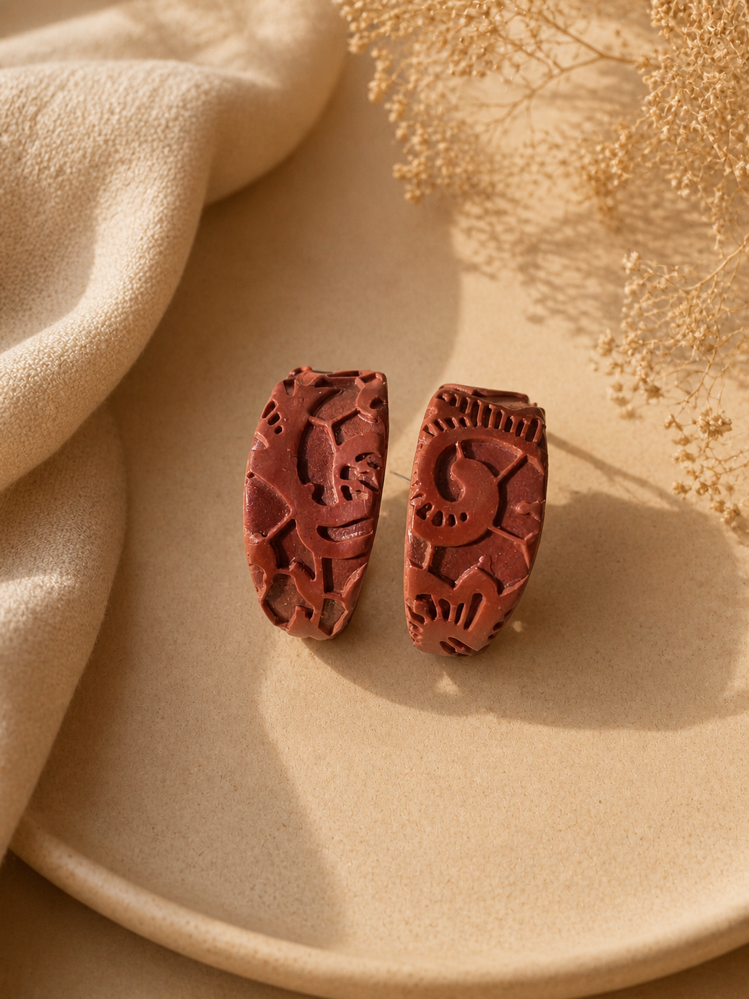 Botanical Chunky Hoop Earrings – Handmade Polymer Clay