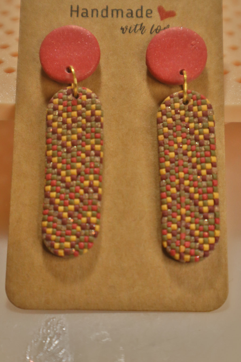 Mosaic earrings with terracotta round clasp
