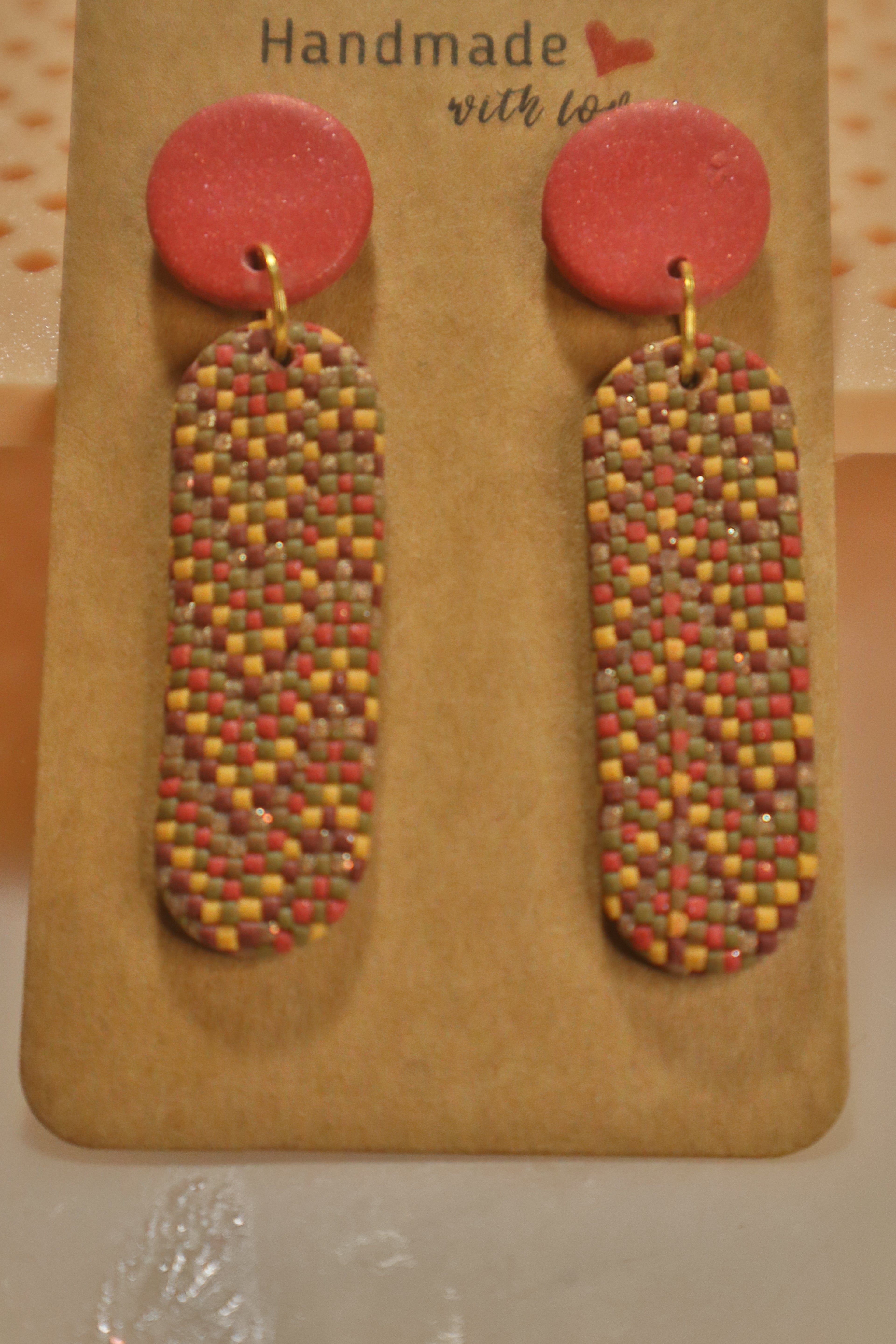 Mosaic earrings with terracotta round clasp