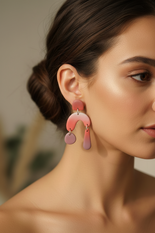 Coral Ombre arch naušnice na modelu