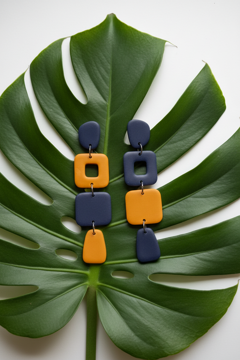 Flat lay — asimetrični par na monstera listu