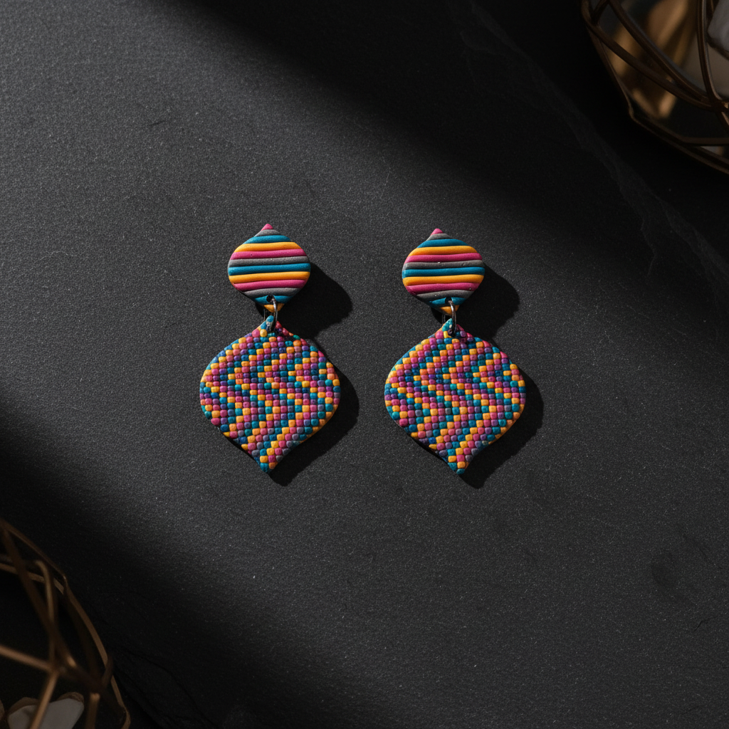 Flat lay – dugine romb chevron naušnice, tamni škriljevac