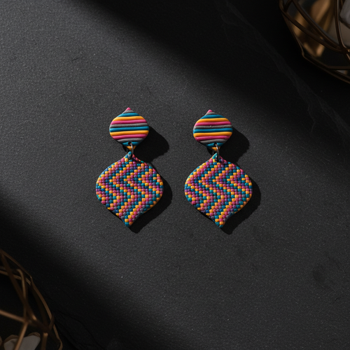 Flat lay – dugine romb chevron naušnice, tamni škriljevac