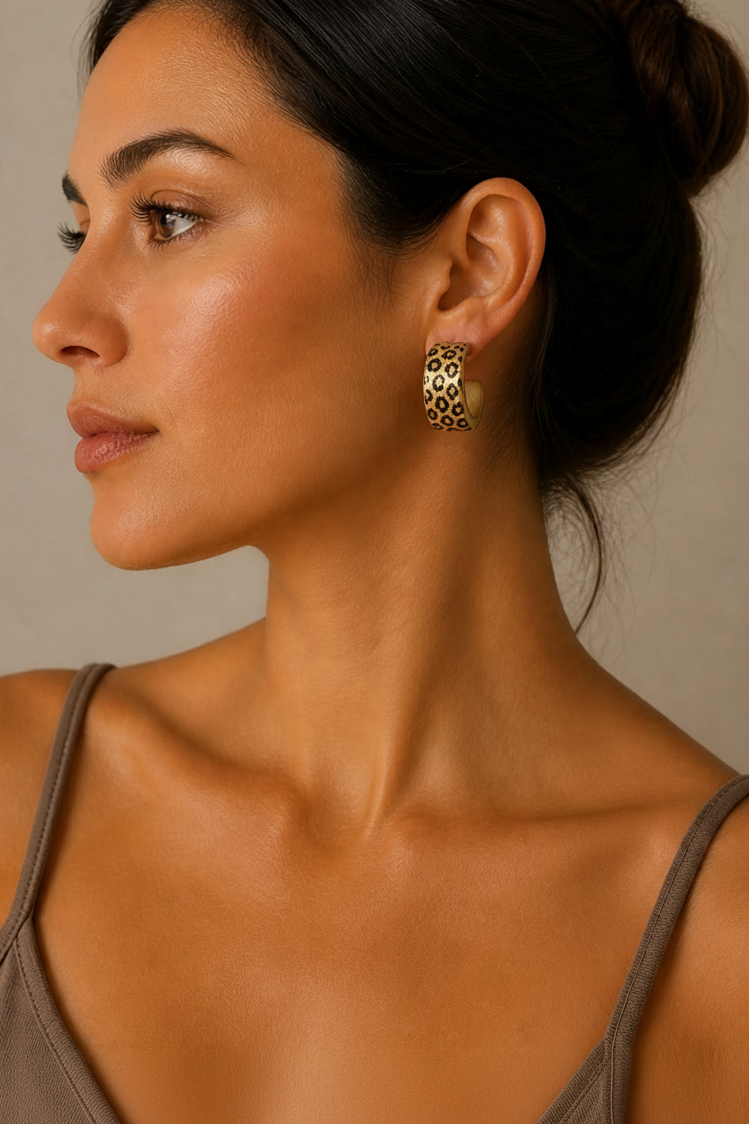 Leopard Chunky Hoop Earrings na modelu