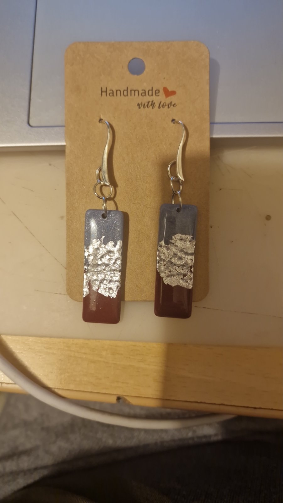 Ohrringe Lavendel & Bordeaux — rechteckig