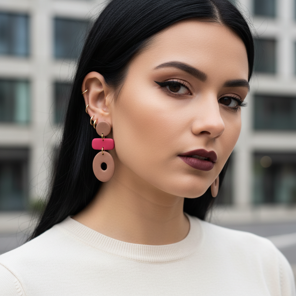 Taupe + fuchsia + taupe — na uhu