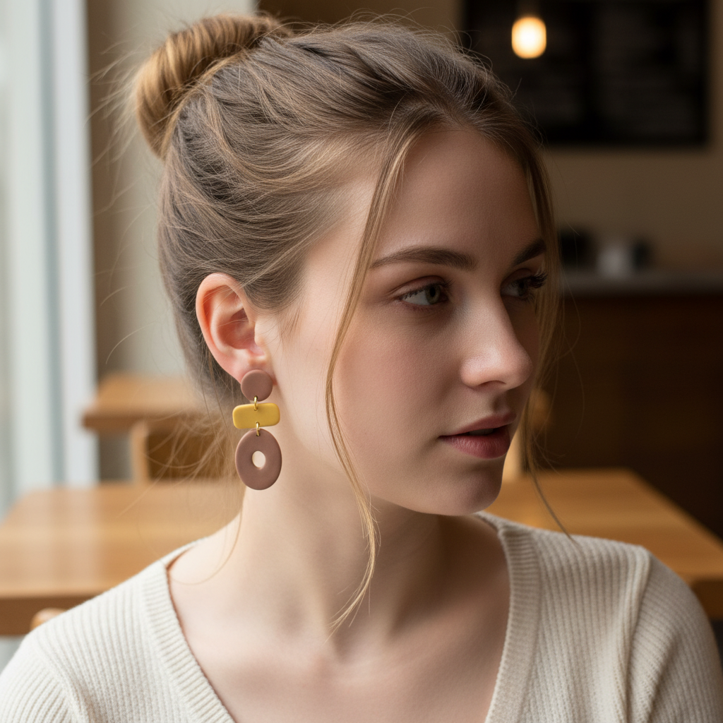 Taupe + žuta + taupe — na uhu