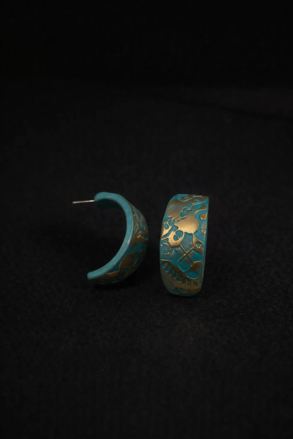 Green & Gold Hoop Earrings – Handmade Polymer Clay