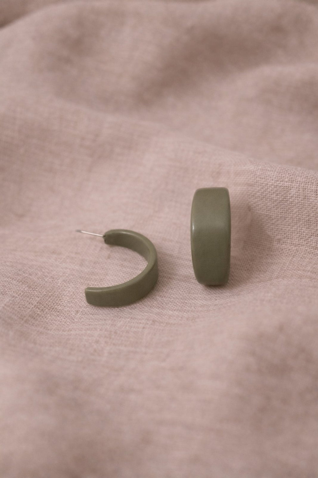 Olive Green Hoop Earrings – Handmade Polymer Clay