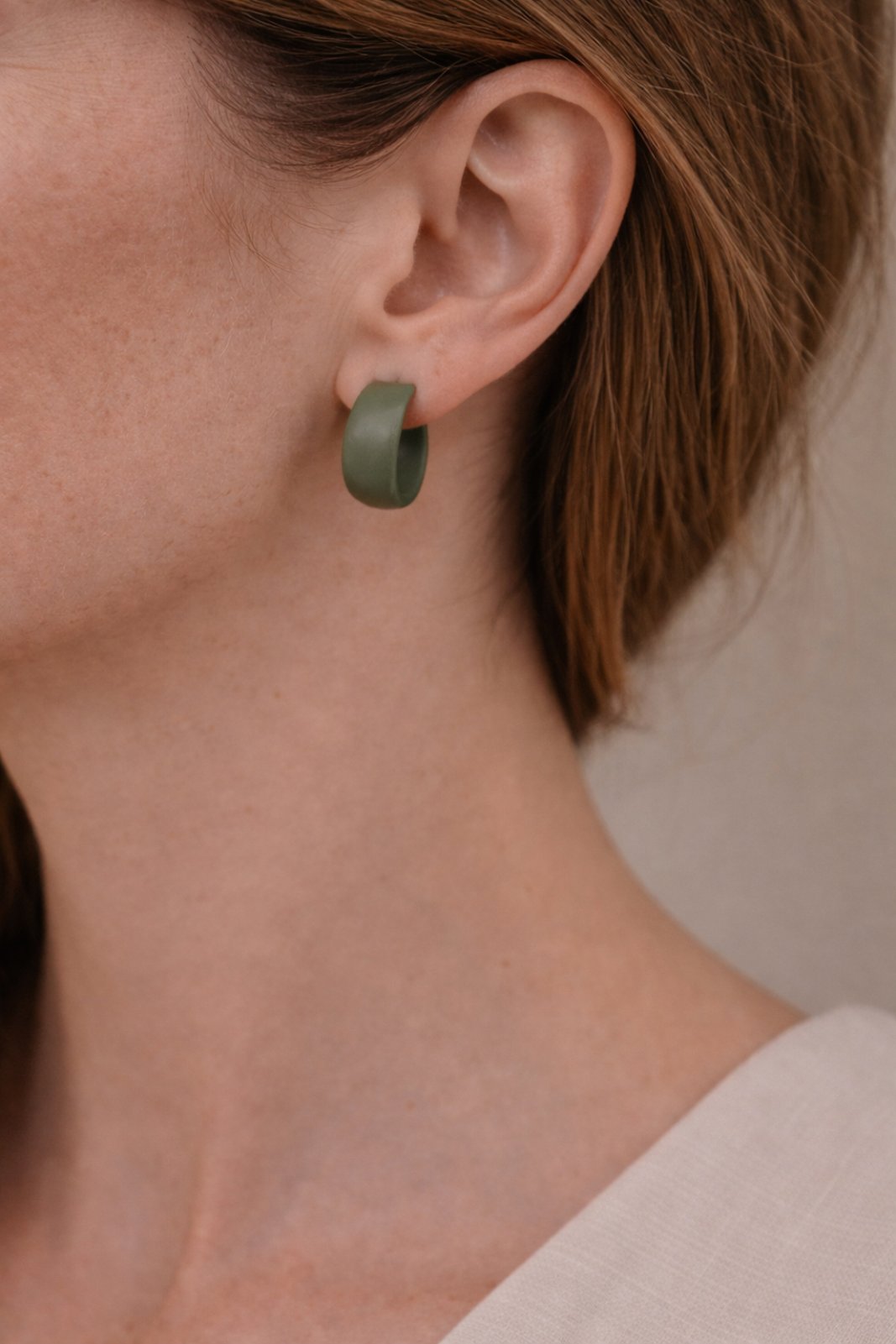 Olive Green Hoop Earrings – Handmade Polymer Clay