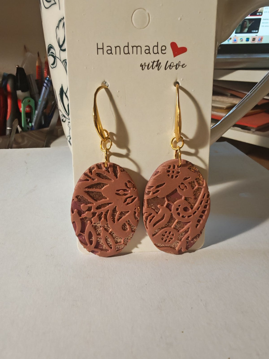 Botanical Oval Earrings – Handmade Polymer Clay